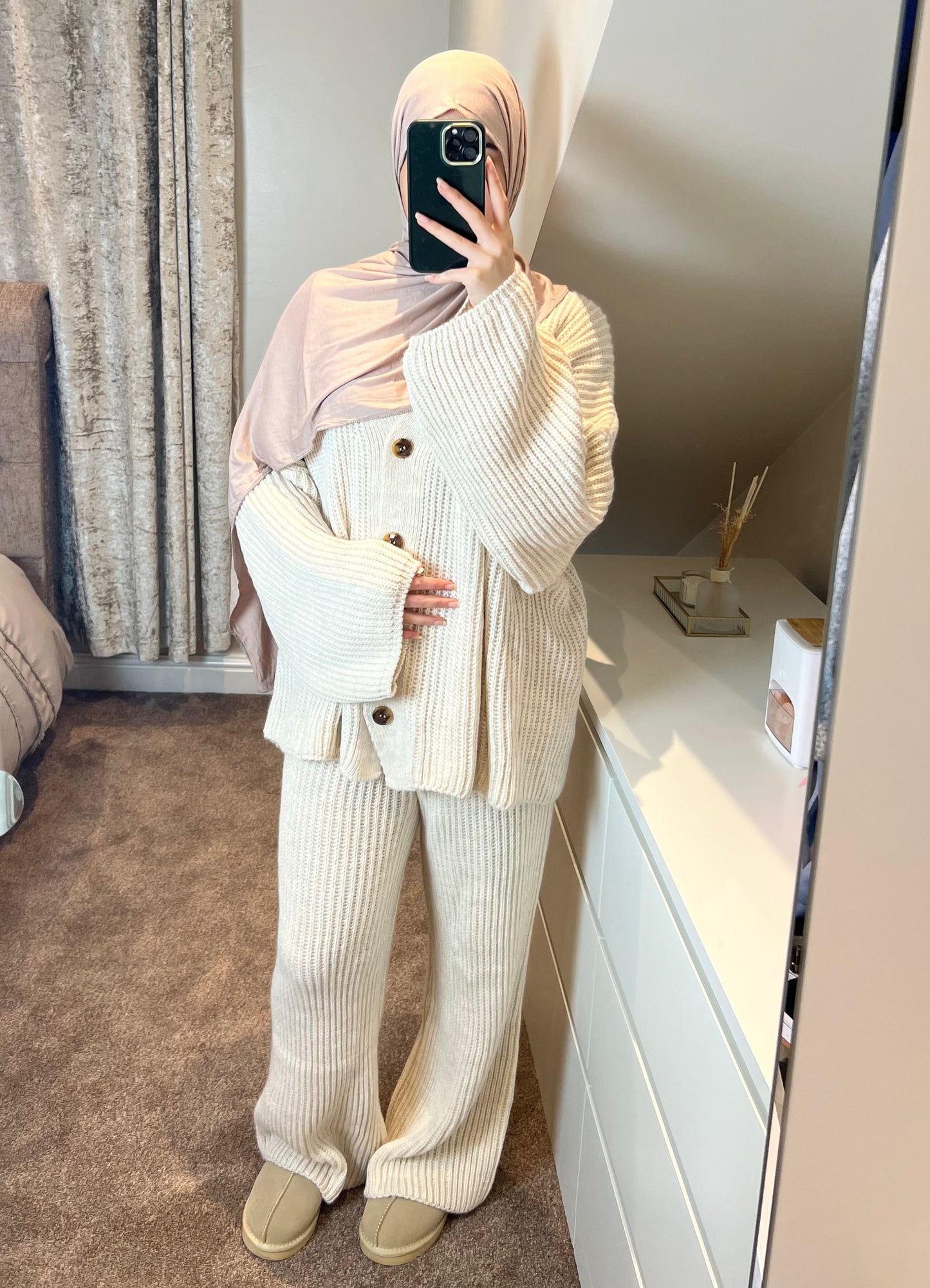 OVERSIZED RIBBED KNIT CO-ORD - in beige (one size)