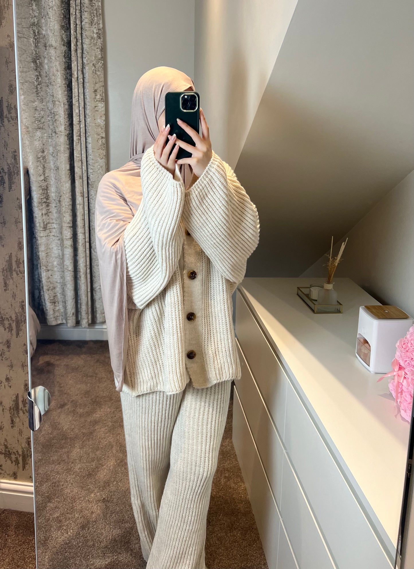 OVERSIZED RIBBED KNIT CO-ORD - in beige (one size)