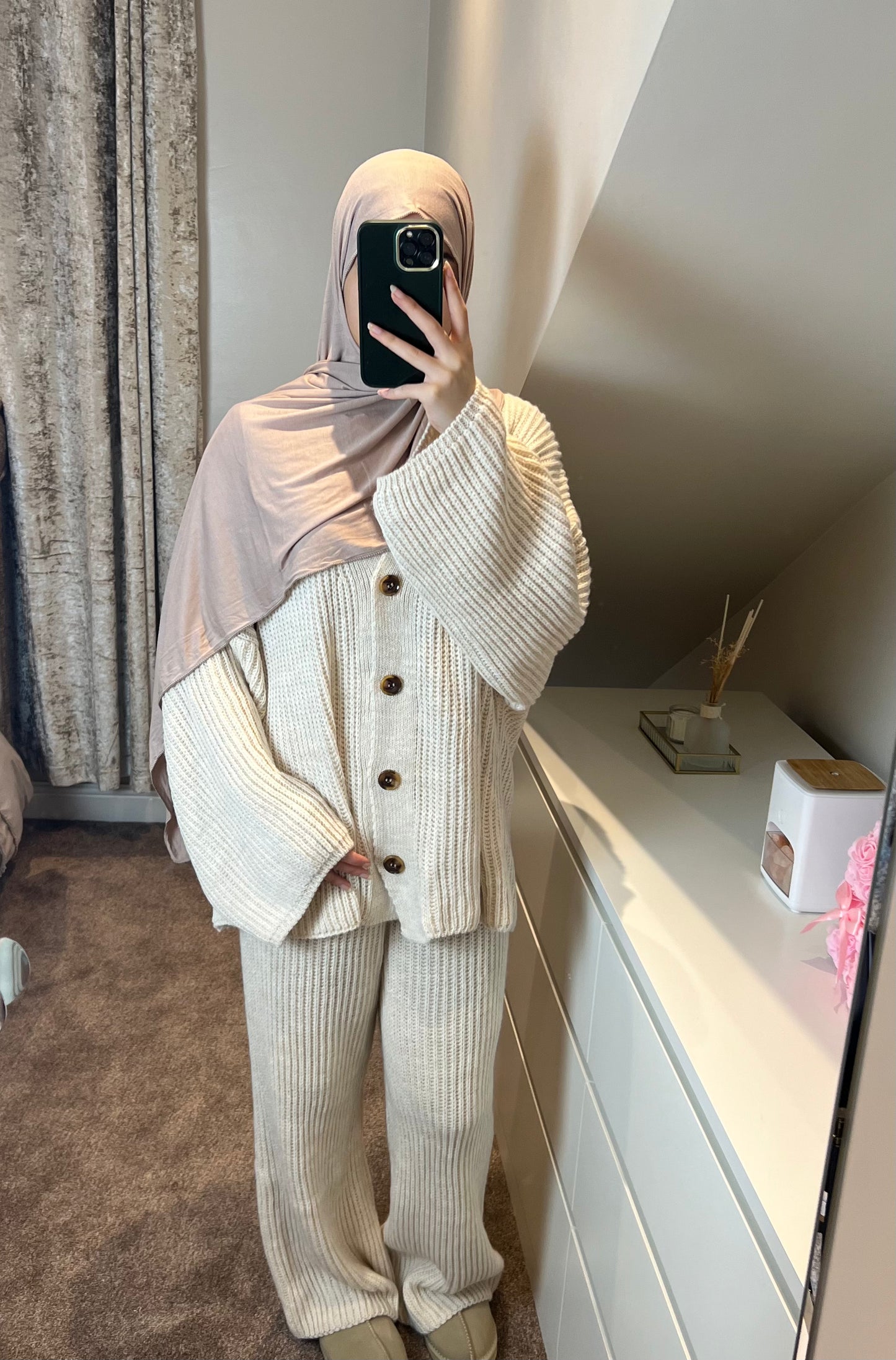OVERSIZED RIBBED KNIT CO-ORD - in beige (one size)